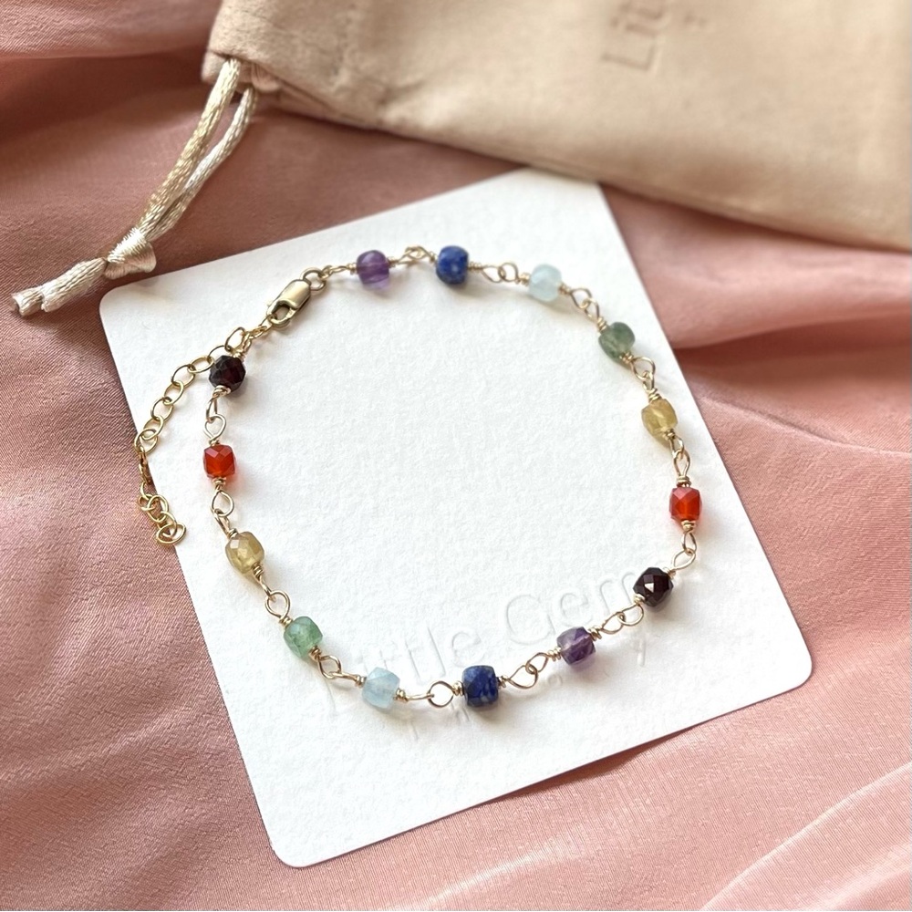 7 Chakra Bracelet Women’s Dainty Gemstones & 14K Gold Fill Bracelet